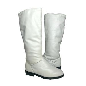 Vintage 80s White Leather Sherpa Lined Winter Boots Pull On Rubber Sole 6